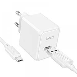 Мережевий Зарядний Пристрій Hoco CS11A 1USB 2.1A+USB to Type-C Колір Білий 6942007603614