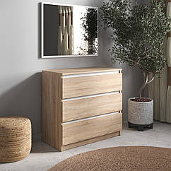 Комод на 3 висувних шухляди з фасадами без ручок R-3 Дуб сонома/білі планки