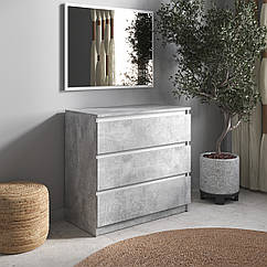 Комод на 3 висувних шухляди з фасадами без ручок R-3 Бетон/білі планки
