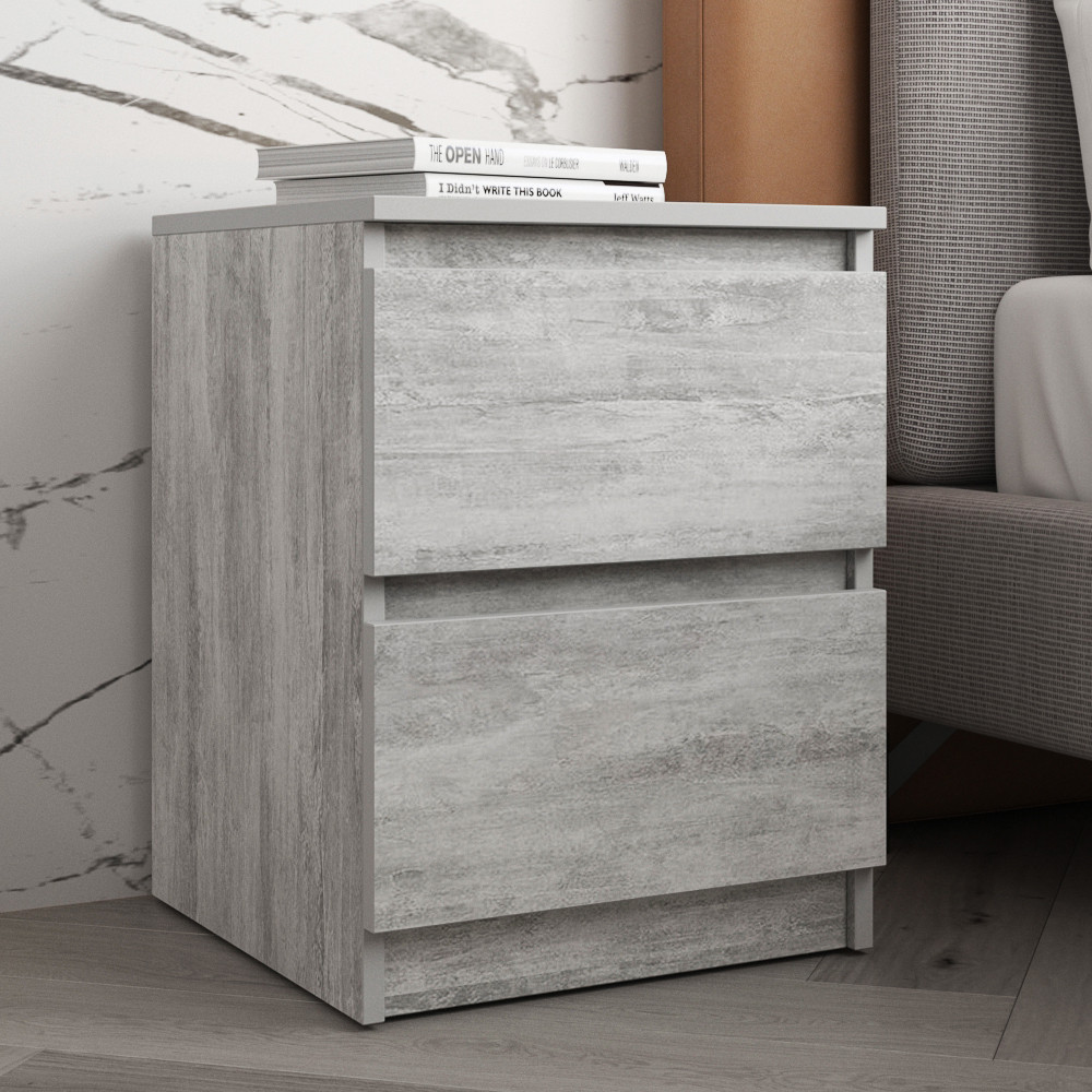 Тумба приліжкова в спальню, сучасна з шухлядами, без ручок R-5 Бетон, фото 1