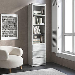 Пенал для книг у вітальню, з відкритими полицями та шухлядами без ручок R-25