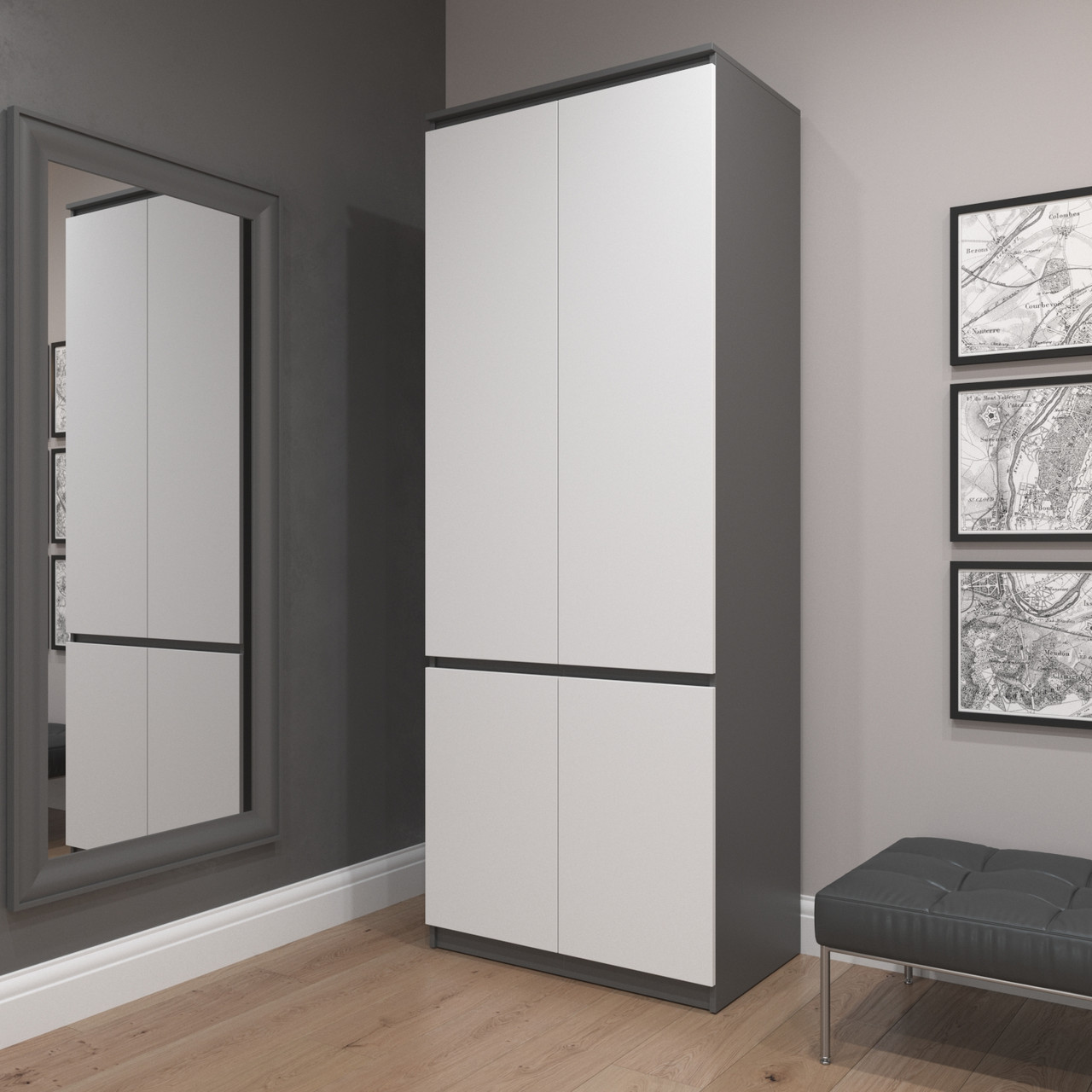 Шафа для одягу, в коридор, сучасна, з фасадами без ручок R-10, фото 1