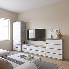 Комплект меблів у вітальню: шафа R-9, тумба R-12, комод R-4 Бетон-Білий фасад