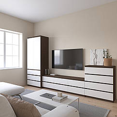 Комплект меблів у вітальню: шафа R-9, тумба R-12, комод R-4 Венге Темний-Білий фасад