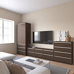 Комплект меблів у вітальню: шафа R-9, тумба R-12, комод R-4 Венге Темно-білі планки