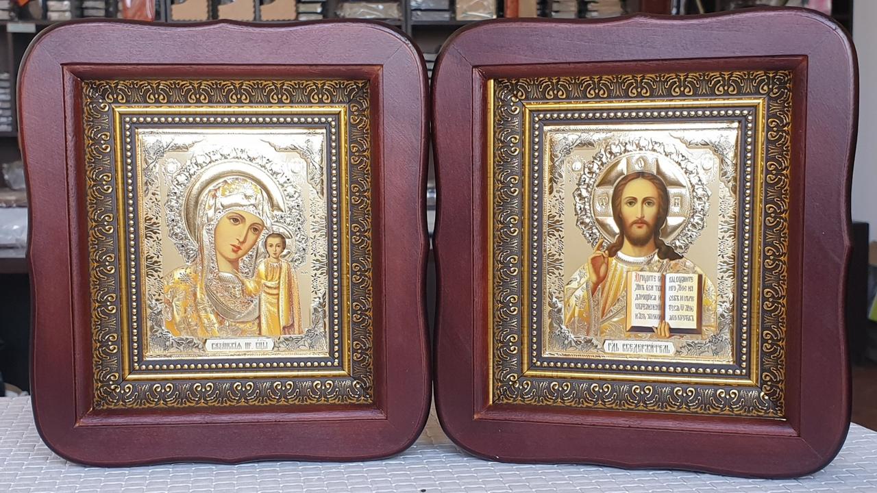 Ікони Вінчальна Пара з золотистими літографічними іконами 20х18 см, фото 1