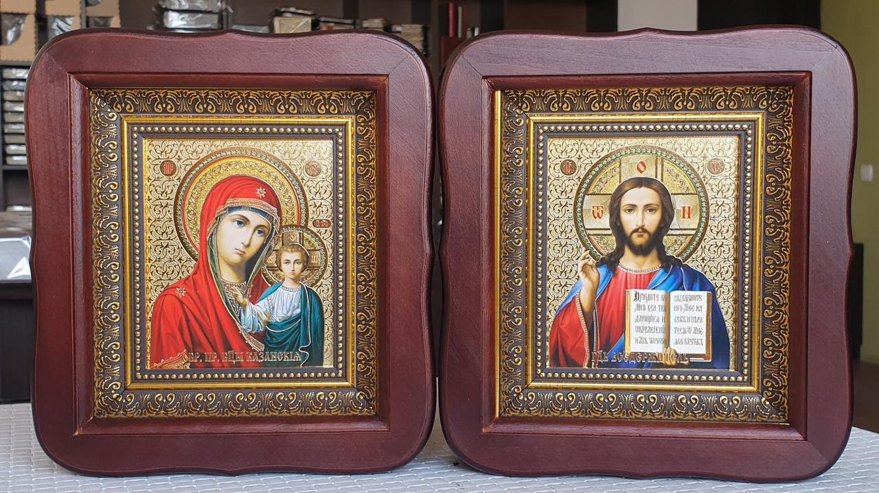 Ікони Вінчальна Пара з літографічними іконами на золотому тлі 20х18см, фото 1