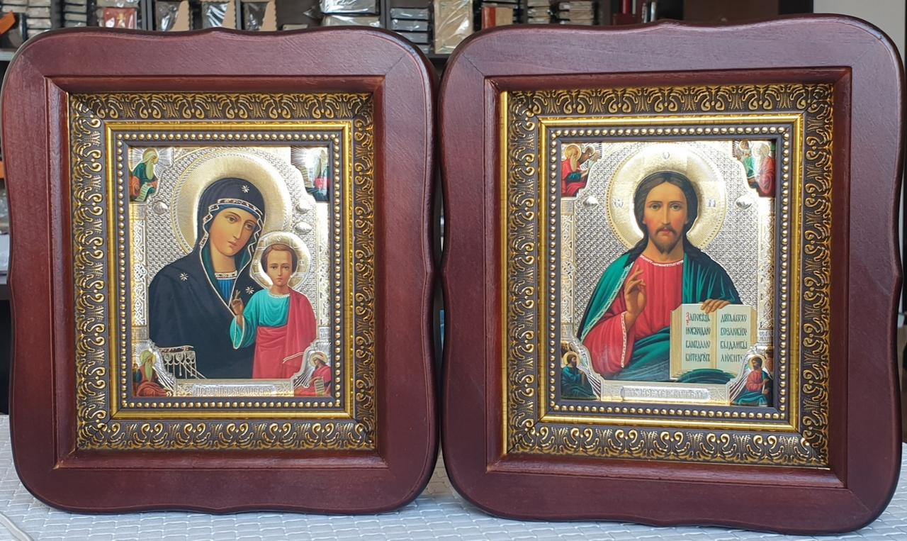 Ікони Вінчальна Пара з літографічними іконами 20х18 см у лаковому кіоті, фото 1
