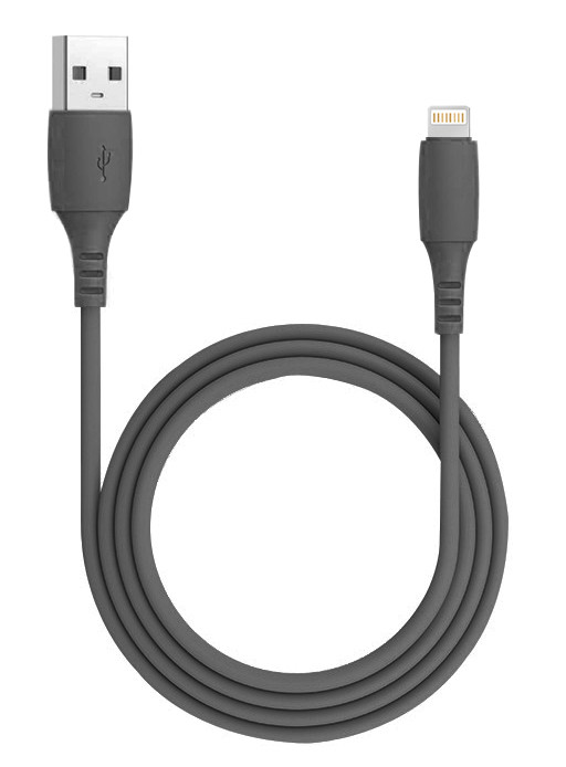 Кабель зарядки та синхронізації Quantum USB/Lightning 2.4A 12Вт, силіконовий, 1 м чорний, 1шт/уп