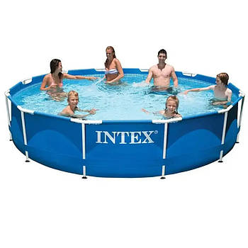 Басейн круглий міцний каркасний Intex 28210 із зливним клапаном 366х76 см на 6503 л синій