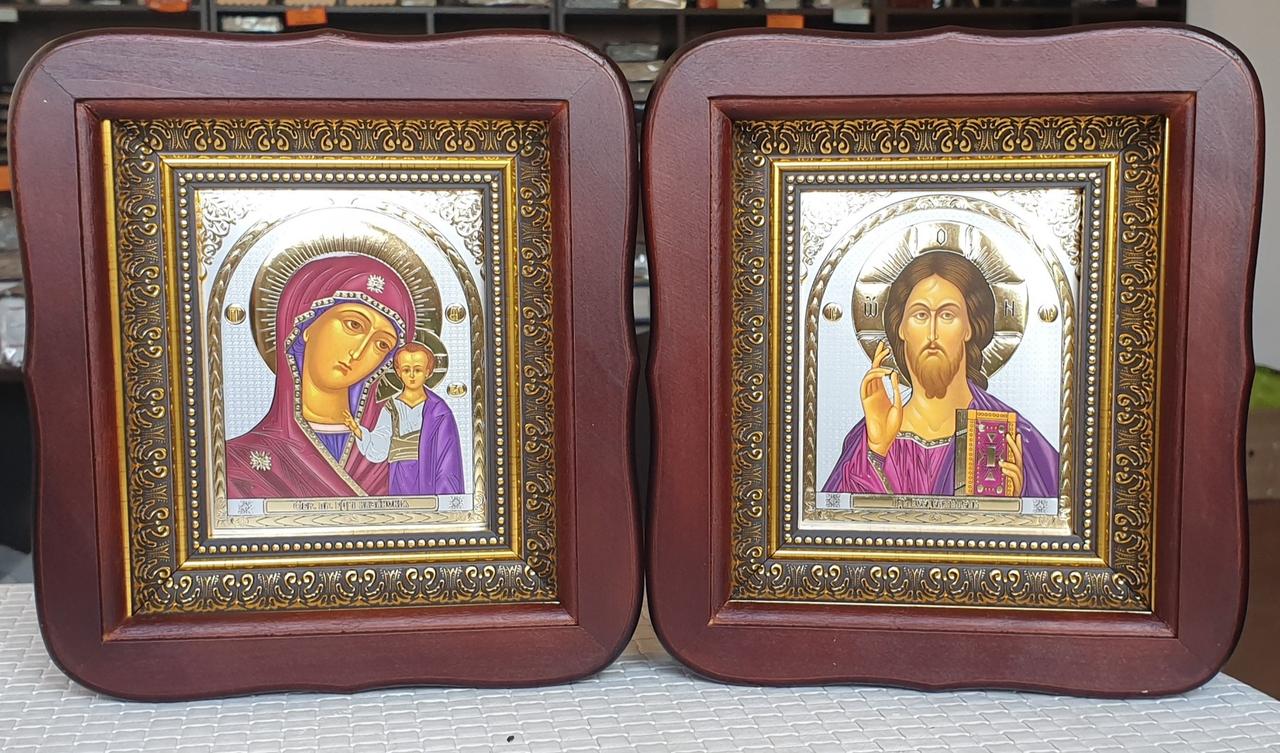 Ікони Вінчальна Пара з літографічними іконами 20х18 см (кіот темний лак), фото 1