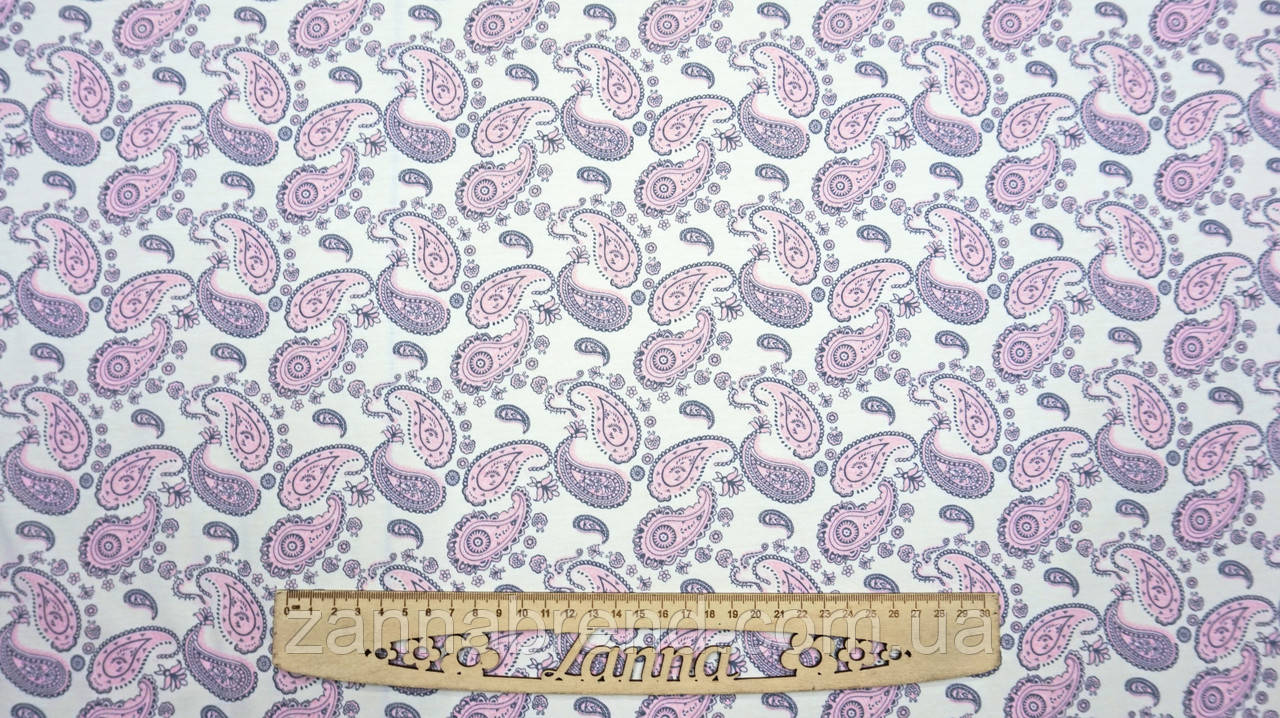 Тканина кулір колір молочний "Рожевий турецький огірок", фото 1