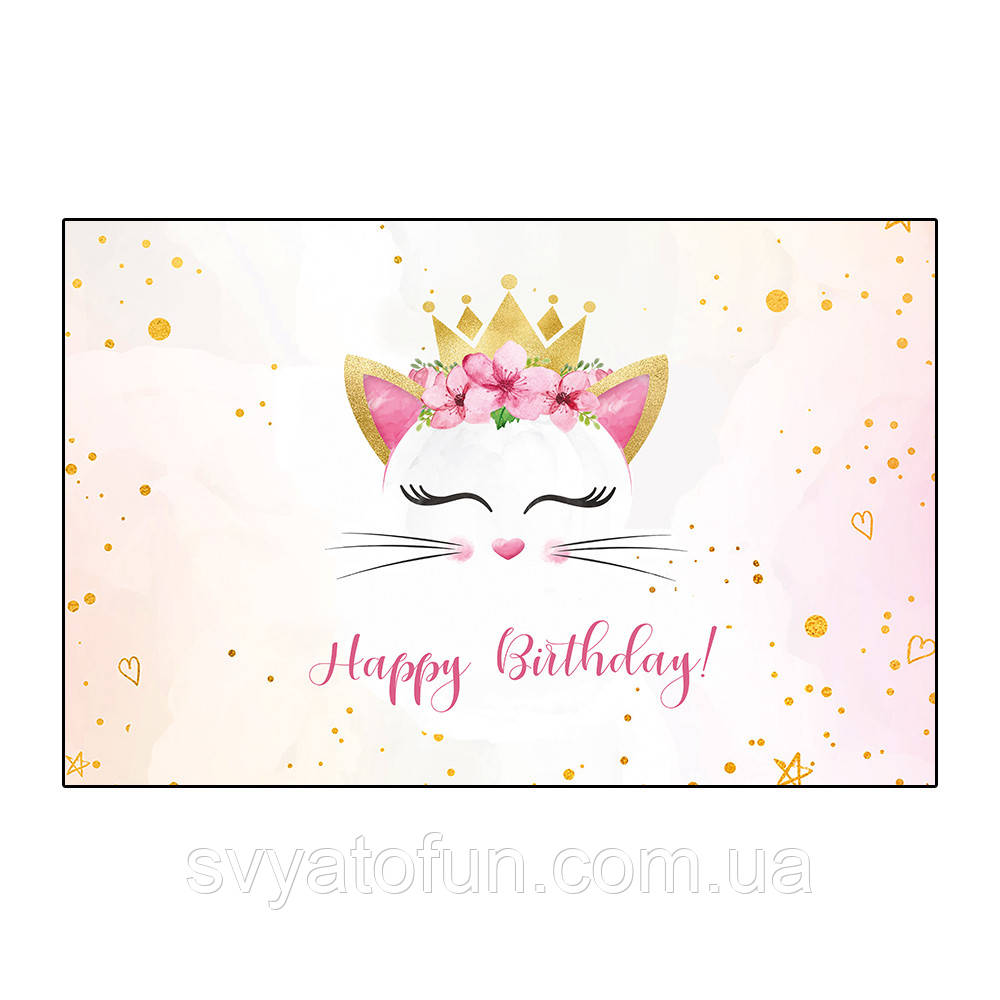 Плакат для свята "Happy Birthday" кішечка 75×120см
