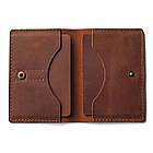 Шкіряне портмоне під паспорт із натуральної телячої шкіри з фіксацією на кнопці Сlark Cognac коньячна, фото 3