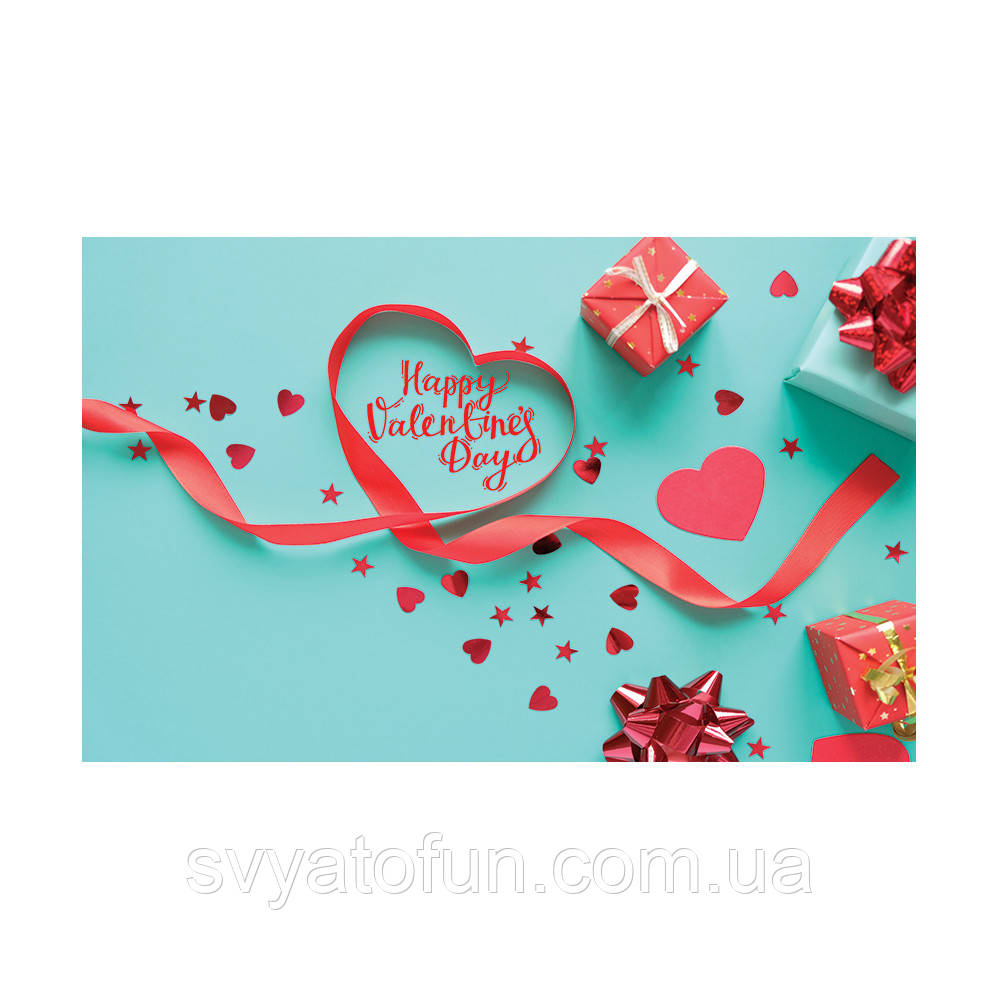 Плакат для свята "Happy Valentines Day" зелений фон 75*120 см