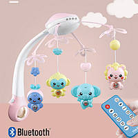 Мобіль дитячий акумуляторний на ліжечко з проектором NeoBaby, музична карусель 3в1 на ліжечко, рожевий