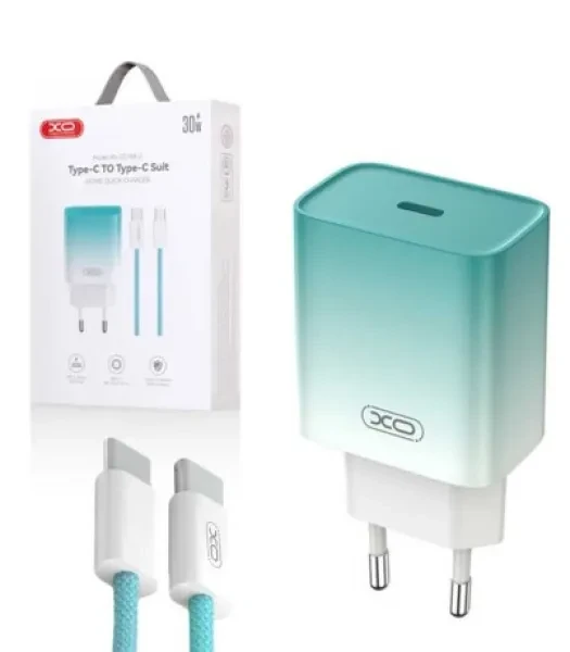Мережевий зарядний пристрій для телефона XO CE18 (EU) PD30W USB-C fast charging charger Blue with Type-C cable