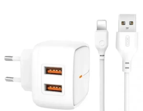 Мережевий зарядний пристрій для телефона XO L61 12W (EU) TWO USB port 2.4A travel charger White Lightning, фото 1
