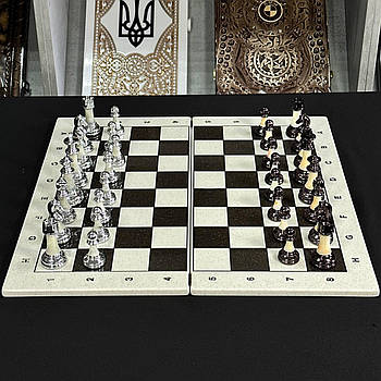 Шахи з каменю акрилового, 47×23,5×2см, арт.190611, білий класичний набір для гри, подарунок