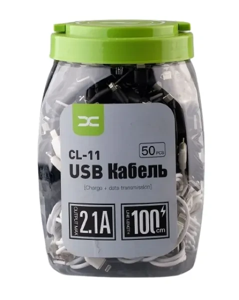 Дата-кабель DC (CL-11) USB (тато) - Lightning (тато) 1м Black White 50pcs/bottle