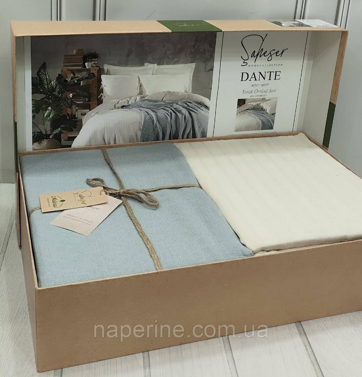 Постільна білизна з покривалом з льону євро розмір Saheser Dante mint