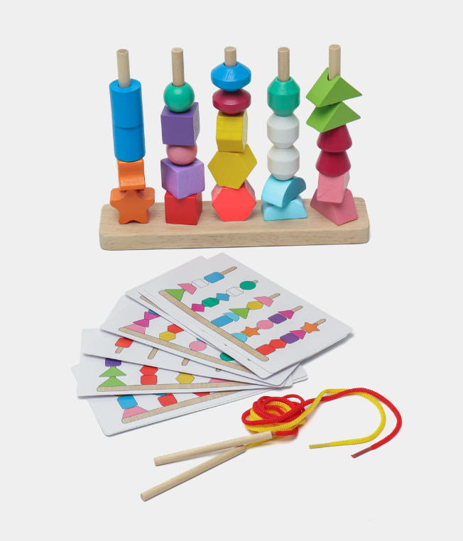 Дерев'яна логічна гра сортер, фігури, геометрика, шнурівка, гра Монтессорі, 61445