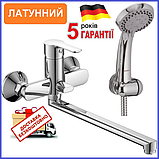 Змішувач для ванни Хайба з довгим носом гусаком латунний одноважільний з душем HB Marco 006 EURO, фото 9