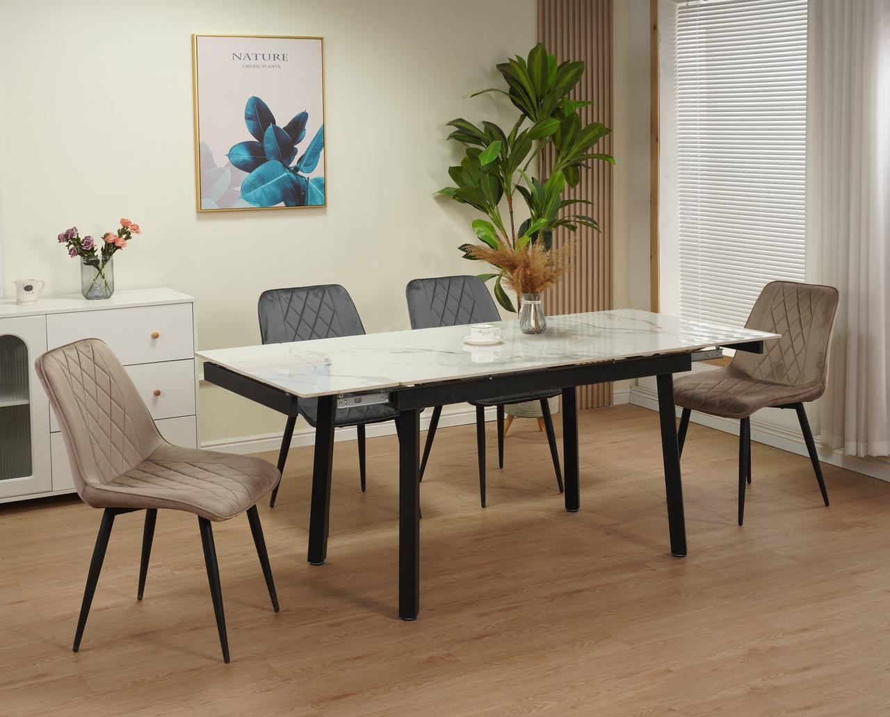 Стіл обідній розкладний керамічний стільниця ASHWOOD DT-2402B  white glossy ceramics Evrodim