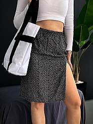 Спідниця жіноча з розрізом літня міді спідниця у квітковий принт bari чорна