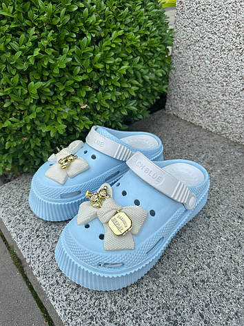Жіночі крокси Crocs Beach blue (блакитні з бантом), фото 2