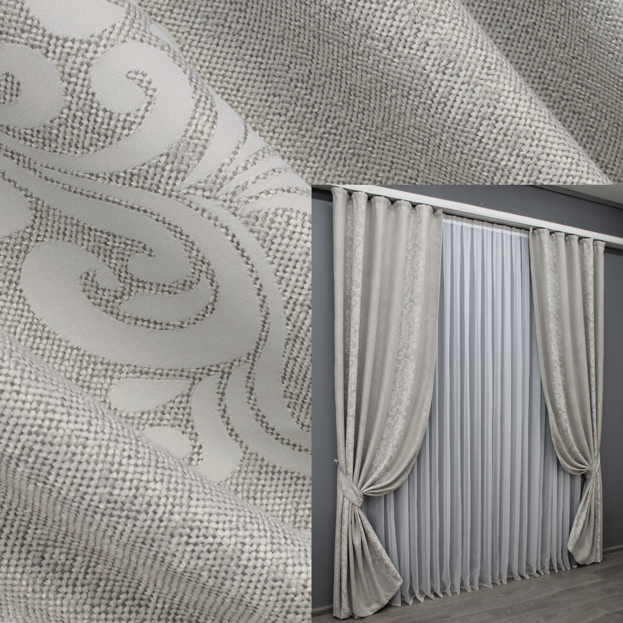 Комплект (2шт 1,3х2,7м.) готових штор з льону. Колір сірий. Код 1406ш 39-758, фото 1