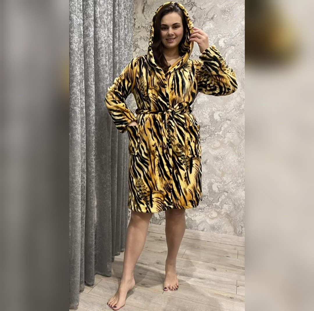 Короткий махровий халат із капюшоном, фото 1