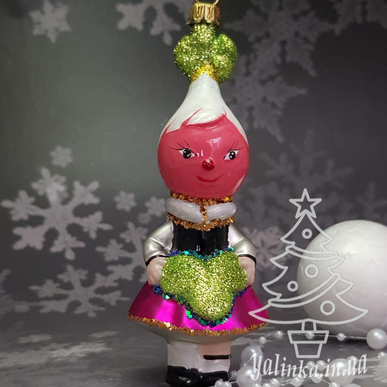 Скляна ялинкова іграшка Редиска з набору Чиполліно Snegka Poland 11 см підходить до колекції Irena.