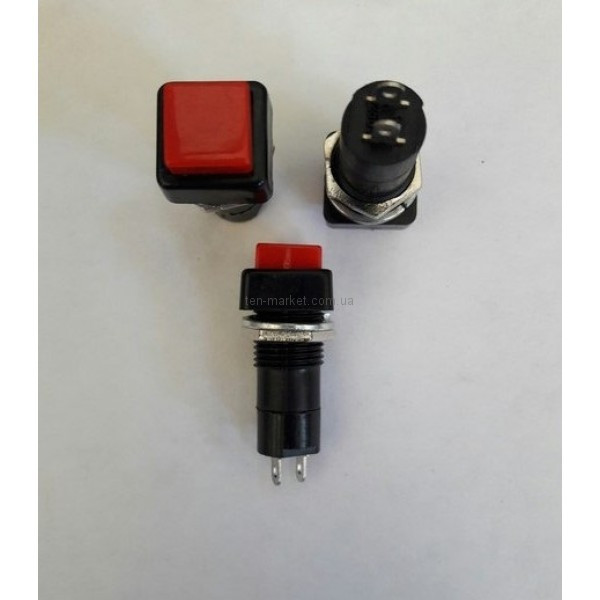 Кнопка натискна середня з фіксації, квадратна 3A 250V