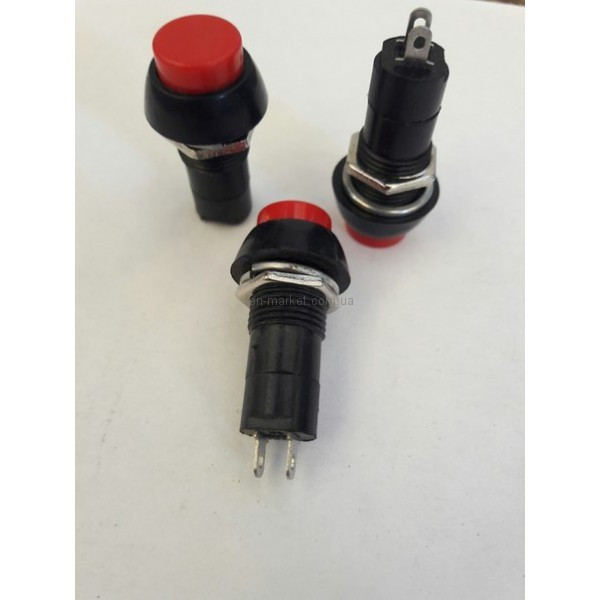 Кнопка натискна середня з фіксації, кругла 3A 250V (Червоний)