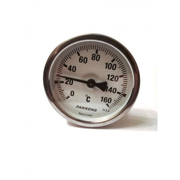 Термометр біметалевий Pakkens ø63мм / Tmax=160 °C / Трубка 100 мм / Різьба 1/2" / Туреччина купити в Україні