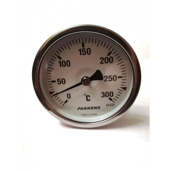 Термометр біметалевий Pakkens ø63мм / Tmax=300 °C / Трубка 100 мм / Різьба 1/2" / Туреччина купити в Україні