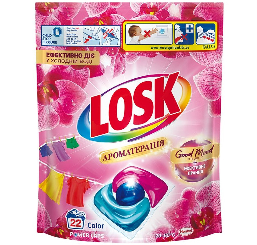 Капсули для прання Losk Ефірні масла та аромат Малазійської квітки 22 штуки, фото 1