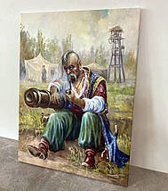 Картина на полотні "Старий козак з люлькою біля пушки", 60×43см, фото 4