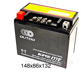 Гелевий мото акумулятор 12В 10А/год АКБ OUTDO UTX12-BS (MF) L+ лівий плюс
