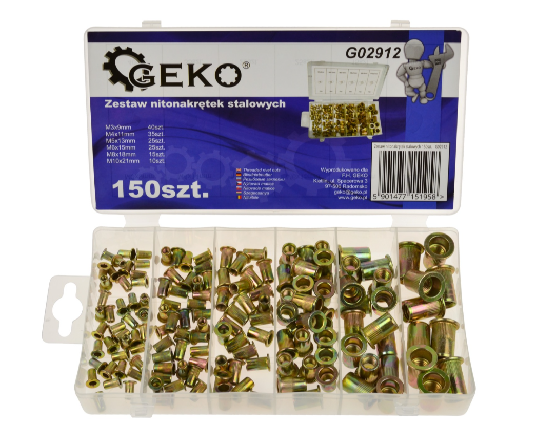 Набір нарізних заклепок (футерівки) 150 шт. M3-M10 GEKO G02912