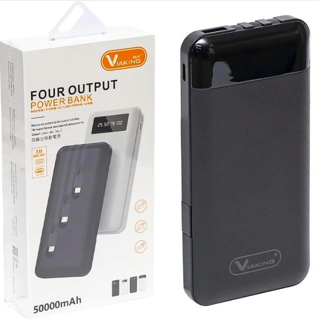 Павербанк 5000 mAh вбудовані кабелі USB, micro USB, Type-C, Lightning з Підставкою для телефона, Портативна, фото 1