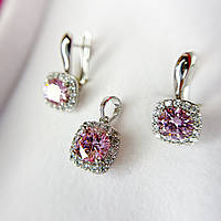 Комплект родій Xuping Набір сережки та кулон з рожевим цирконом Сріблястий 19 мм Set15004