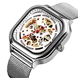 Квадратний чоловічий механічний годинник з відкритим механізмом і автопідзаводом Skmei 9184SI Silver, фото 2