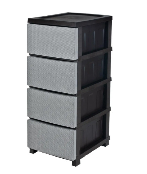 Комод пластиковый "Ротанг" 4 яруса 86*45*35 см R-Plastic (сіро-чорний)