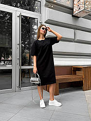 Сукня-футболка жіноча подовжена трикотажна футболка з розрізами mavy чорна