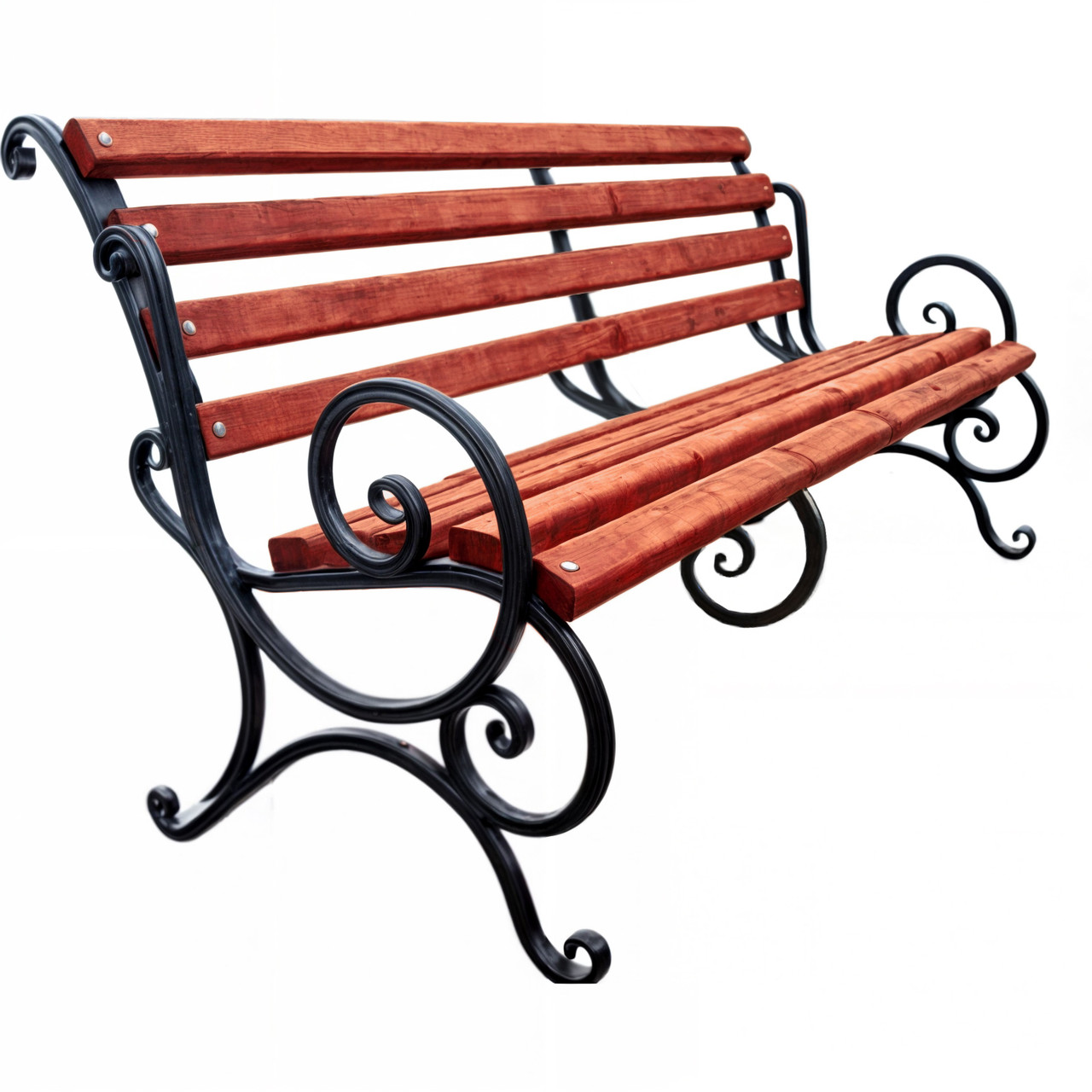 Лавка Tobi Sho Бараш садово-паркова кована з підлокітниками 2,2 м колір Червоне дерево, фото 1