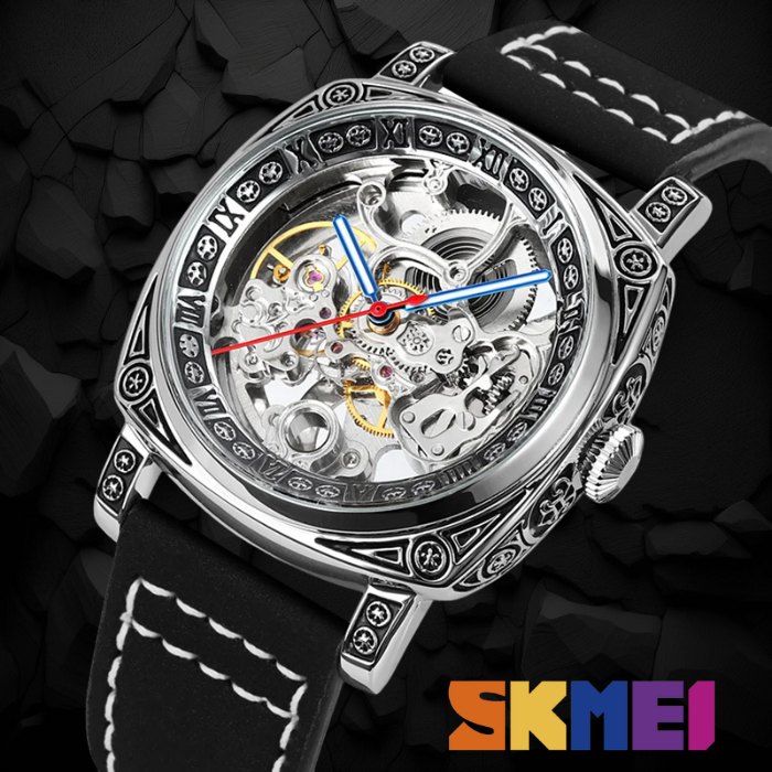Мужские механические часы с открытым механизмом и автоподзаводом Skmei 9271BK Black
