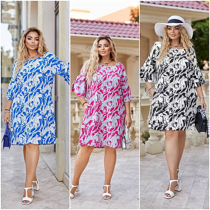 Літнє красиве плаття з короткими рукавами із софту розміри батал, фото 1