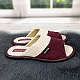 Тапочки жіночі кімнатні Белста з відкритим носком вельветові бордові з бежевим 2633-2, фото 3